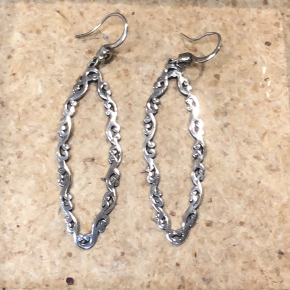 SOLD   LOIS HILL Sterling Silver Long Oval Cut Out Drop Dangle Earrings - Picture 4 of 15